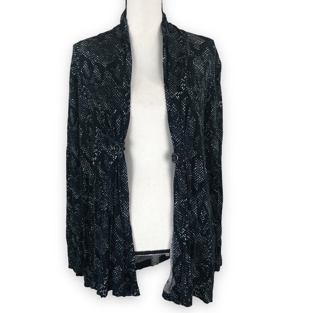 Joan Vass Animal Snake Print Open Long Sleeve Sweater Cardigan Cotton Large